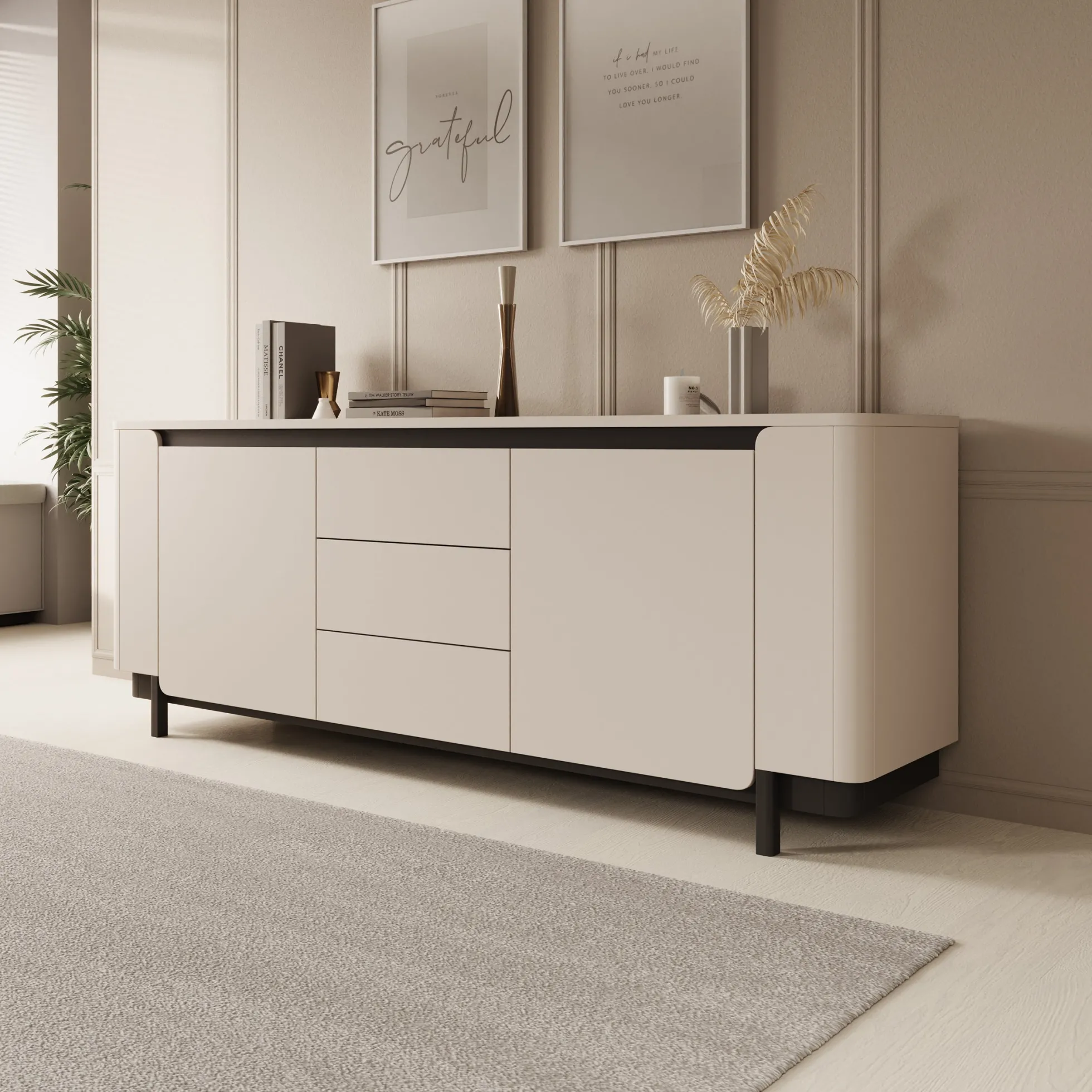 Vexon - Dressoir met lades - Beige/Zwart - 205x45x78 cm