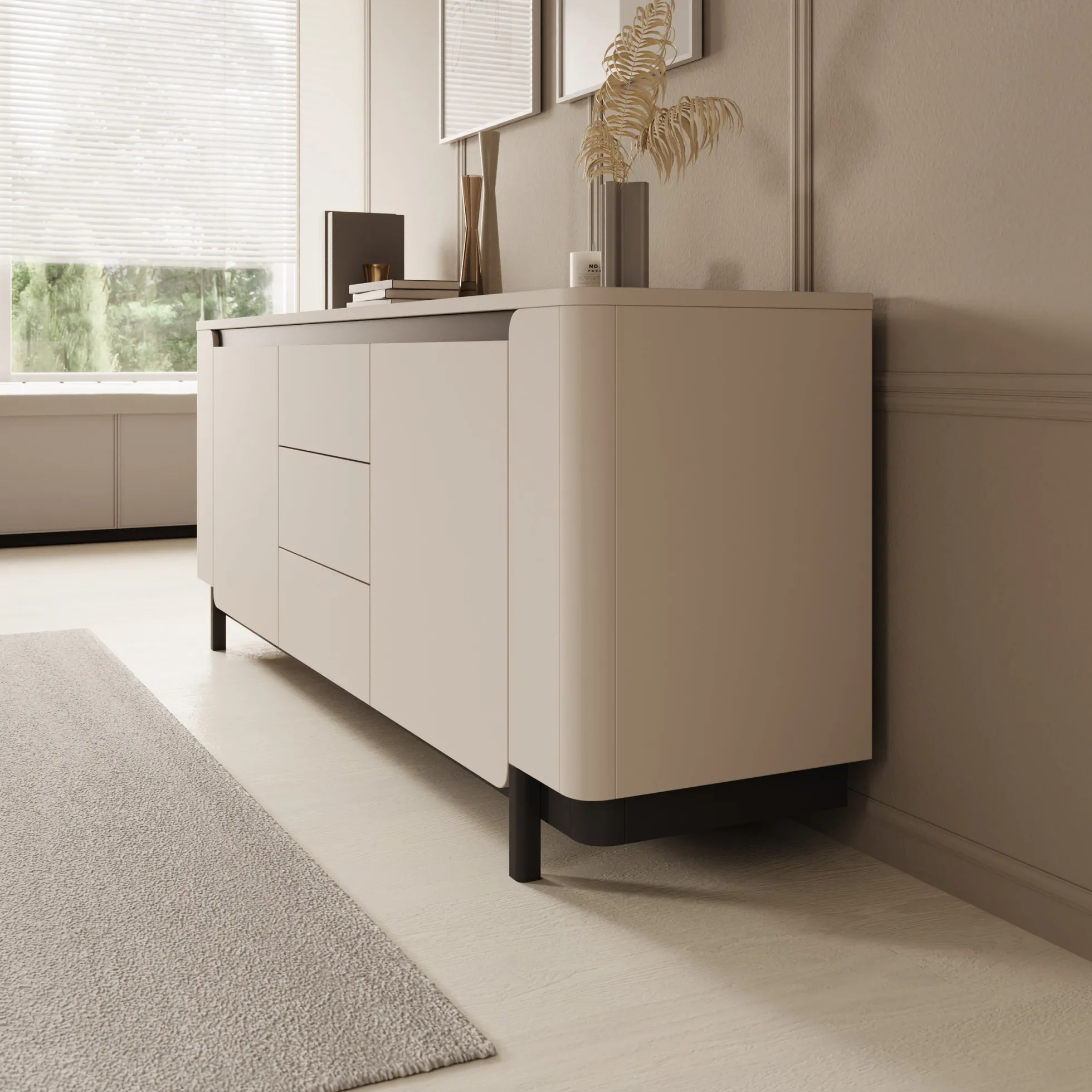 Vexon - Dressoir met lades - Beige/Zwart - 205x45x78 cm