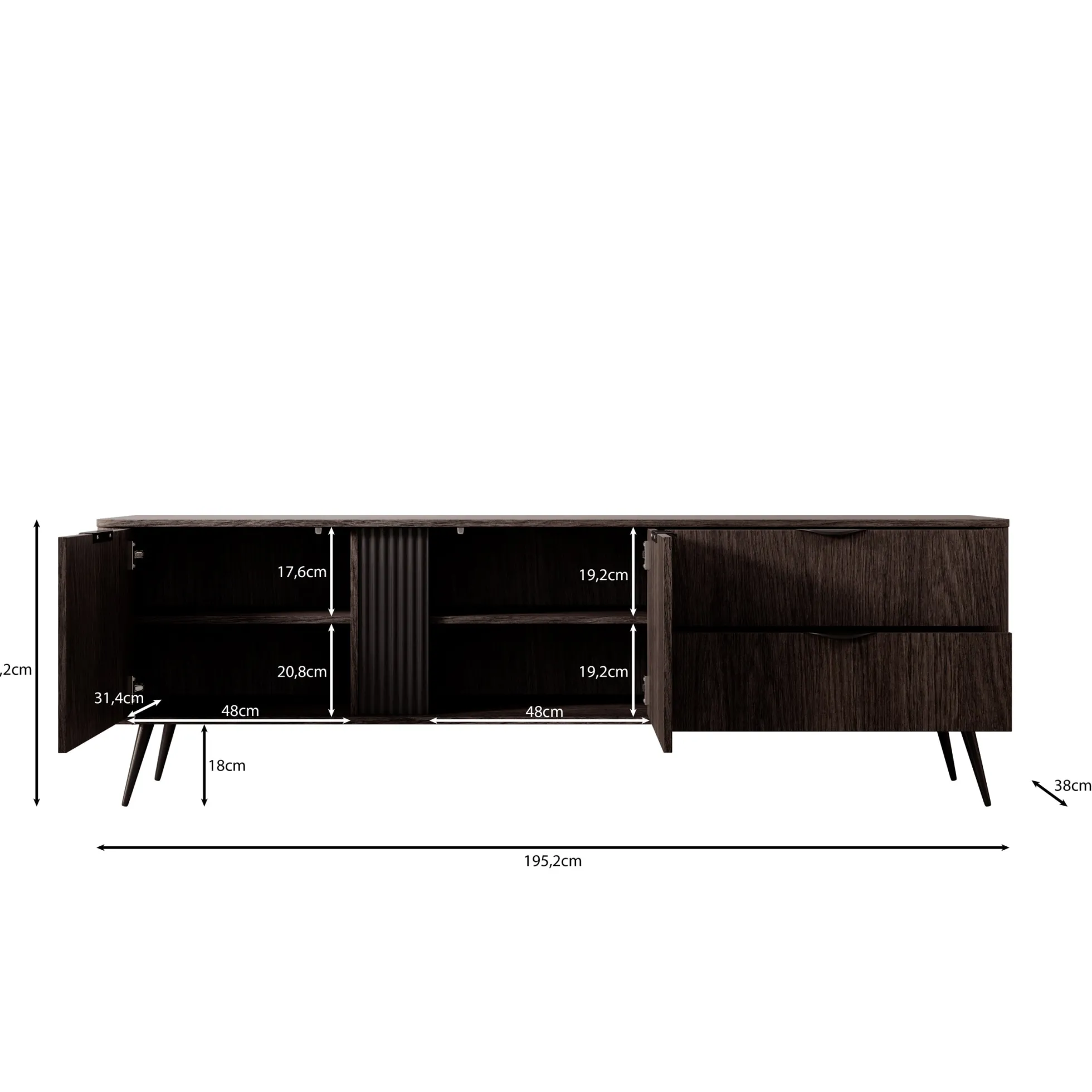 Victoria - TV-Meubel - Donker eiken - 195x38x61 cm