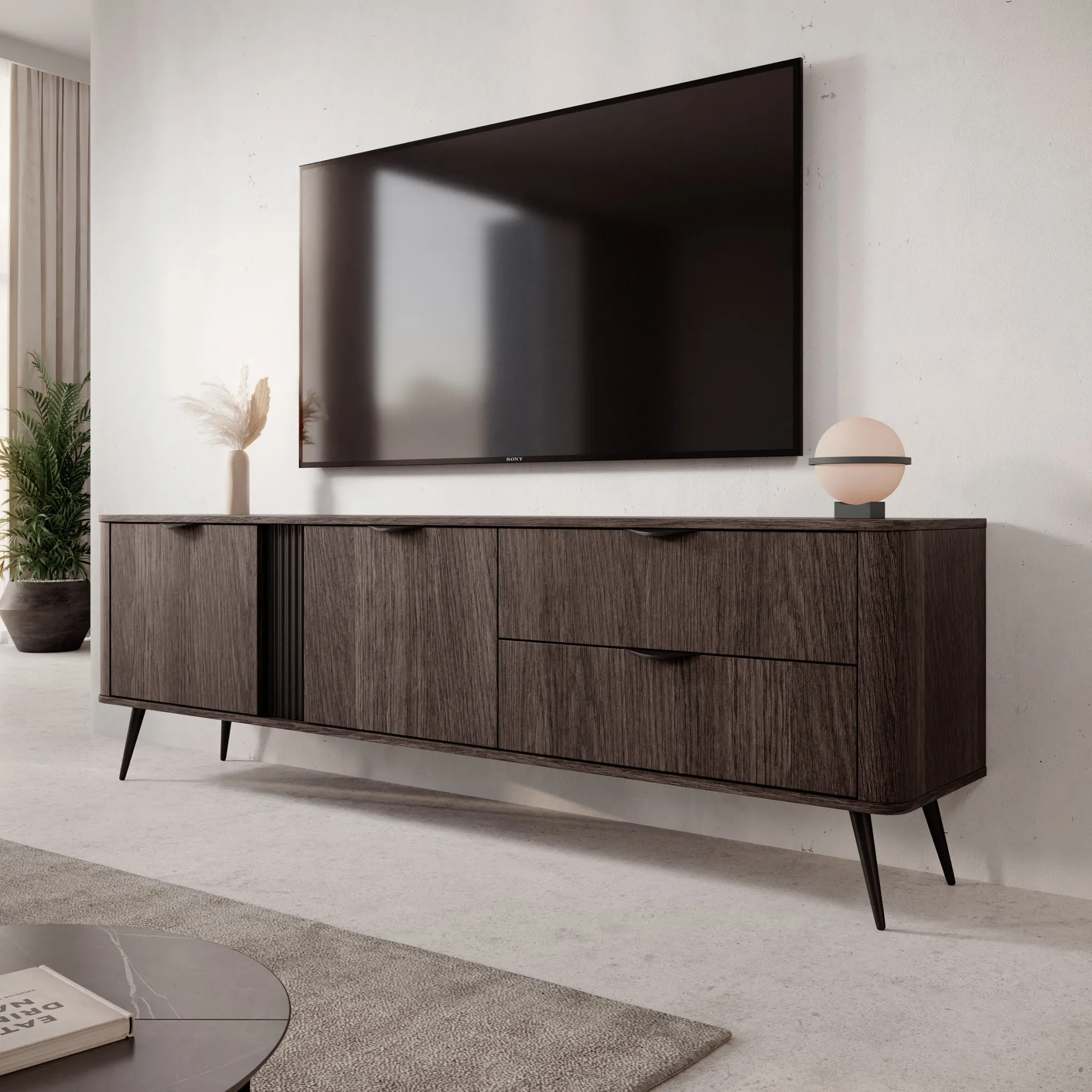 Victoria - TV-Meubel - Donker eiken - 195x38x61 cm