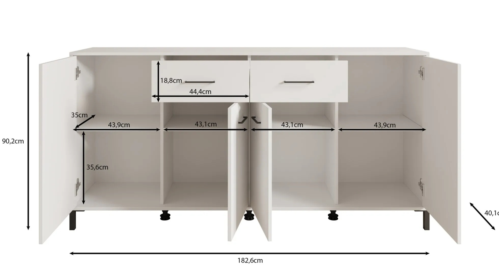 Vidor - Dressoir - Wit - 183x40x90 cm
