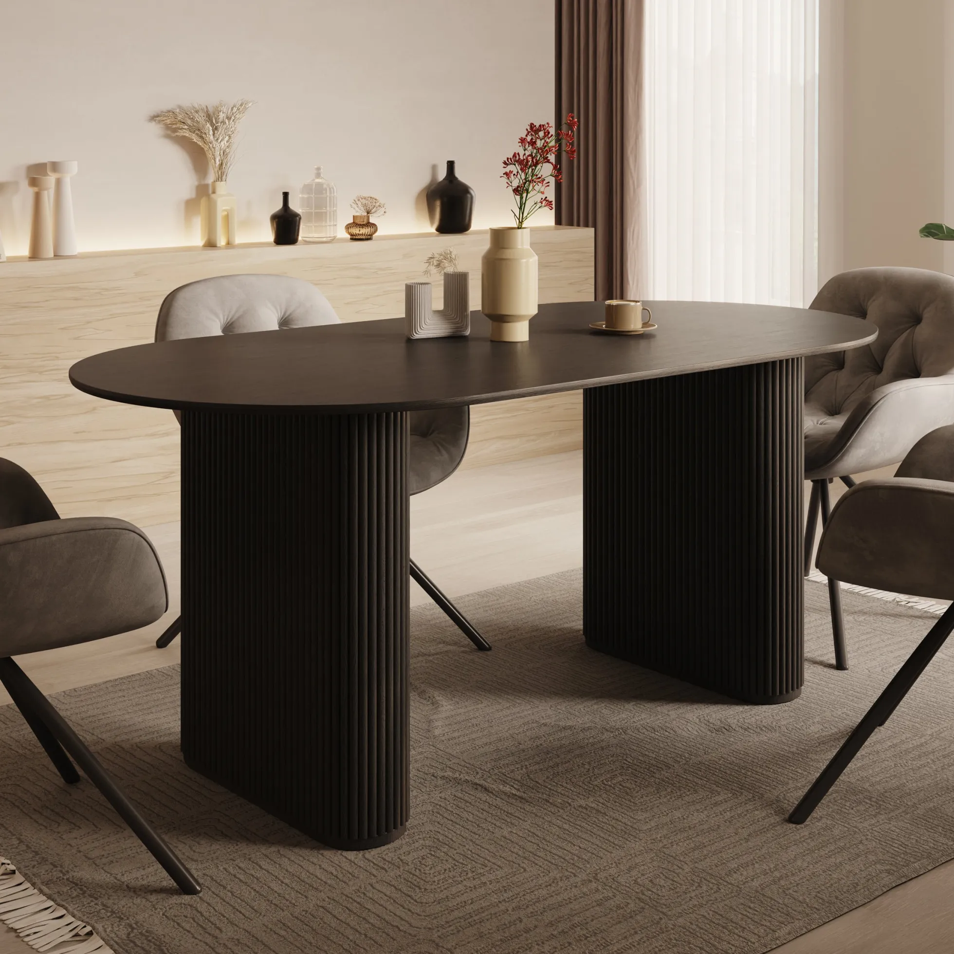 Viento - Eetkamertafel - Zwart - 180x90x76 cm