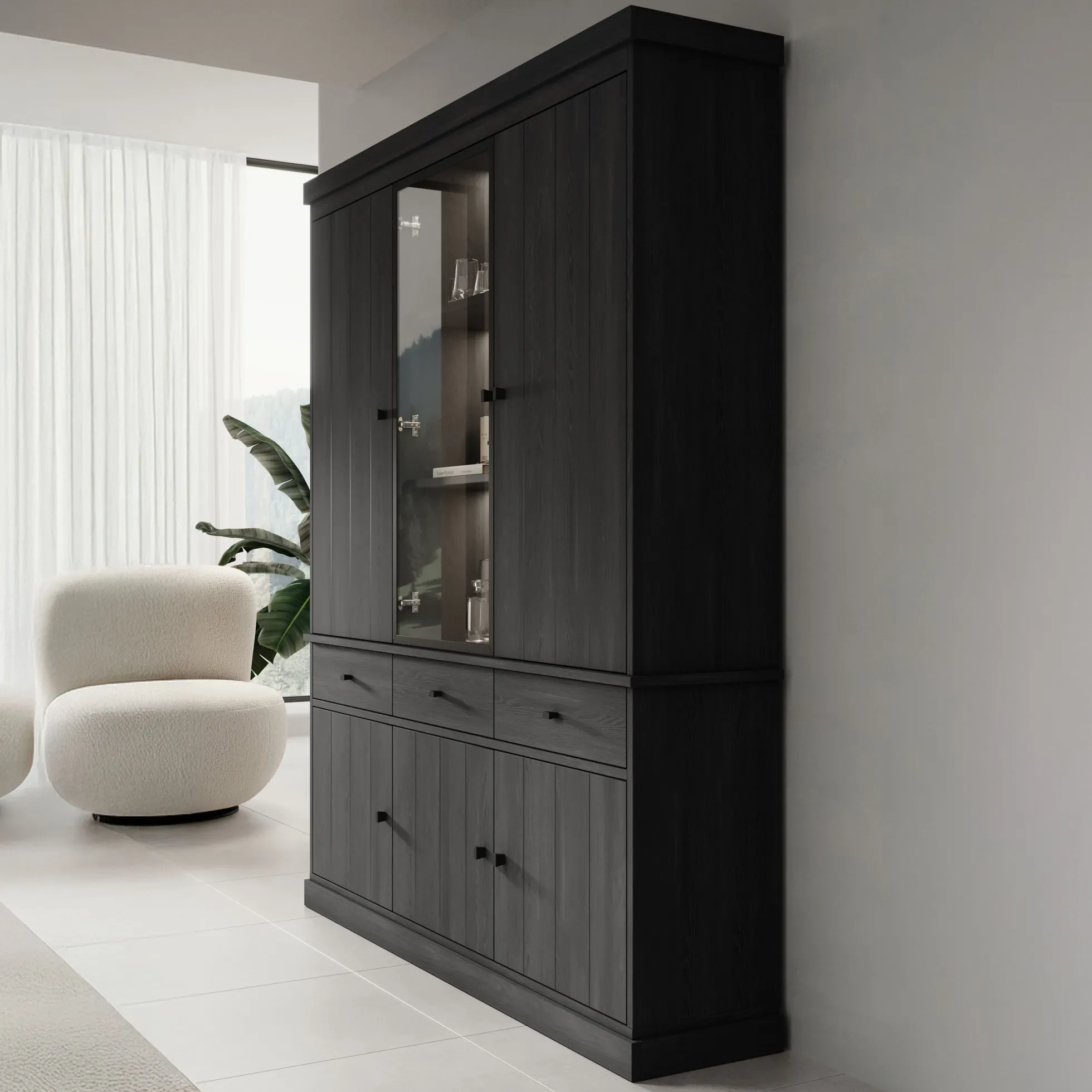 Vince 3 - Buffetkast - Zwart - 182x40x220 cm