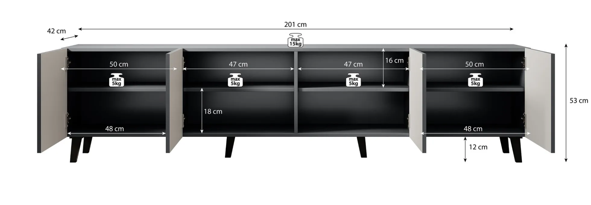 Vintar - TV-Meubel - Antraciet - 200 cm