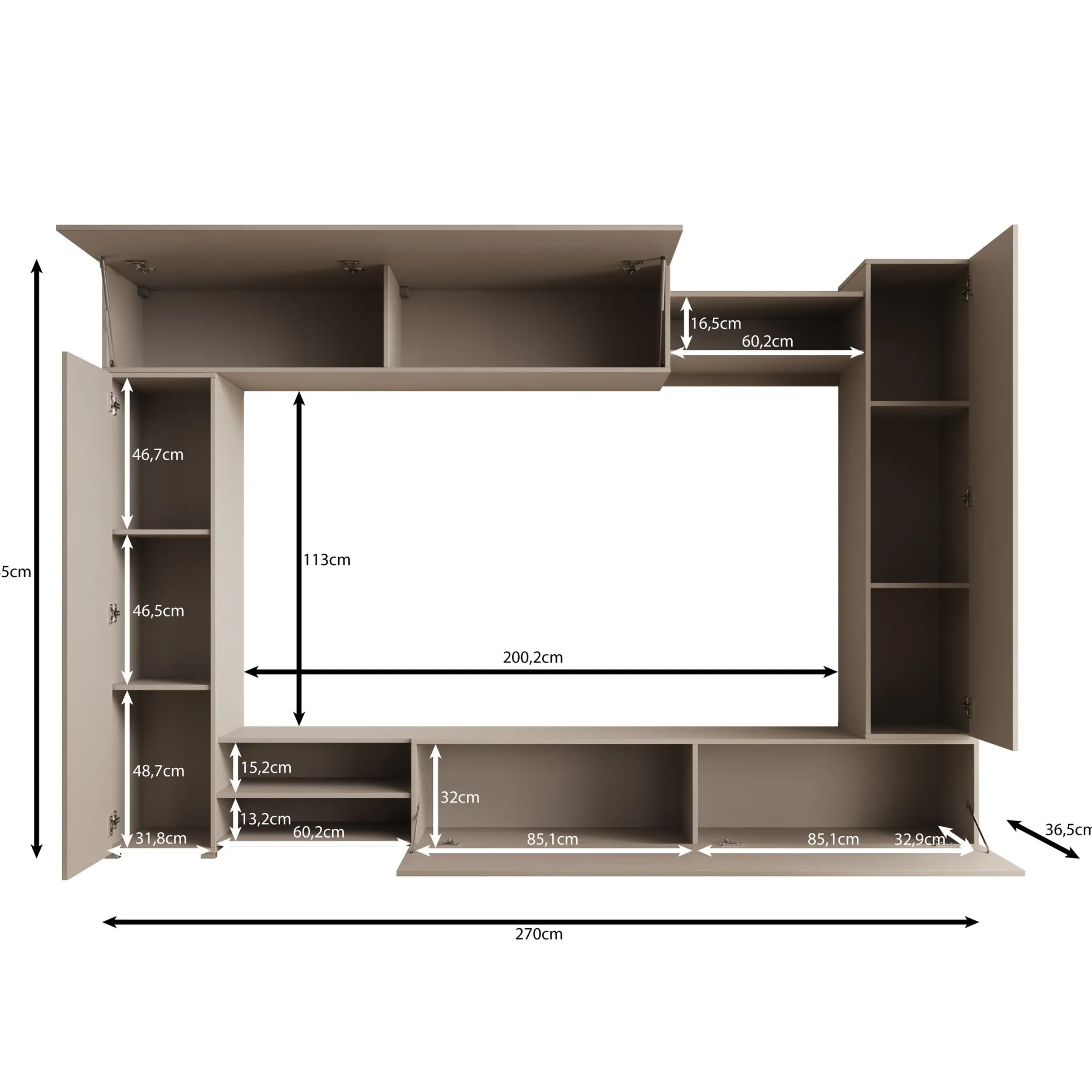 Virevano - Wandmeubel - Beige - 270x37x185 cm