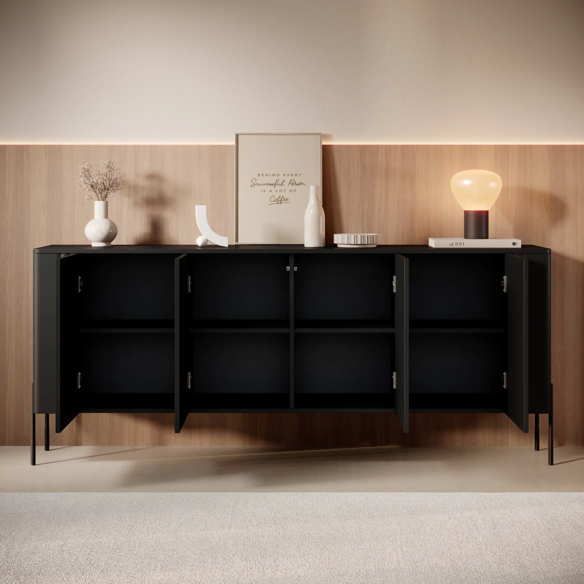 Vivi - Dressoir - Zwart - 190x40x80 cm