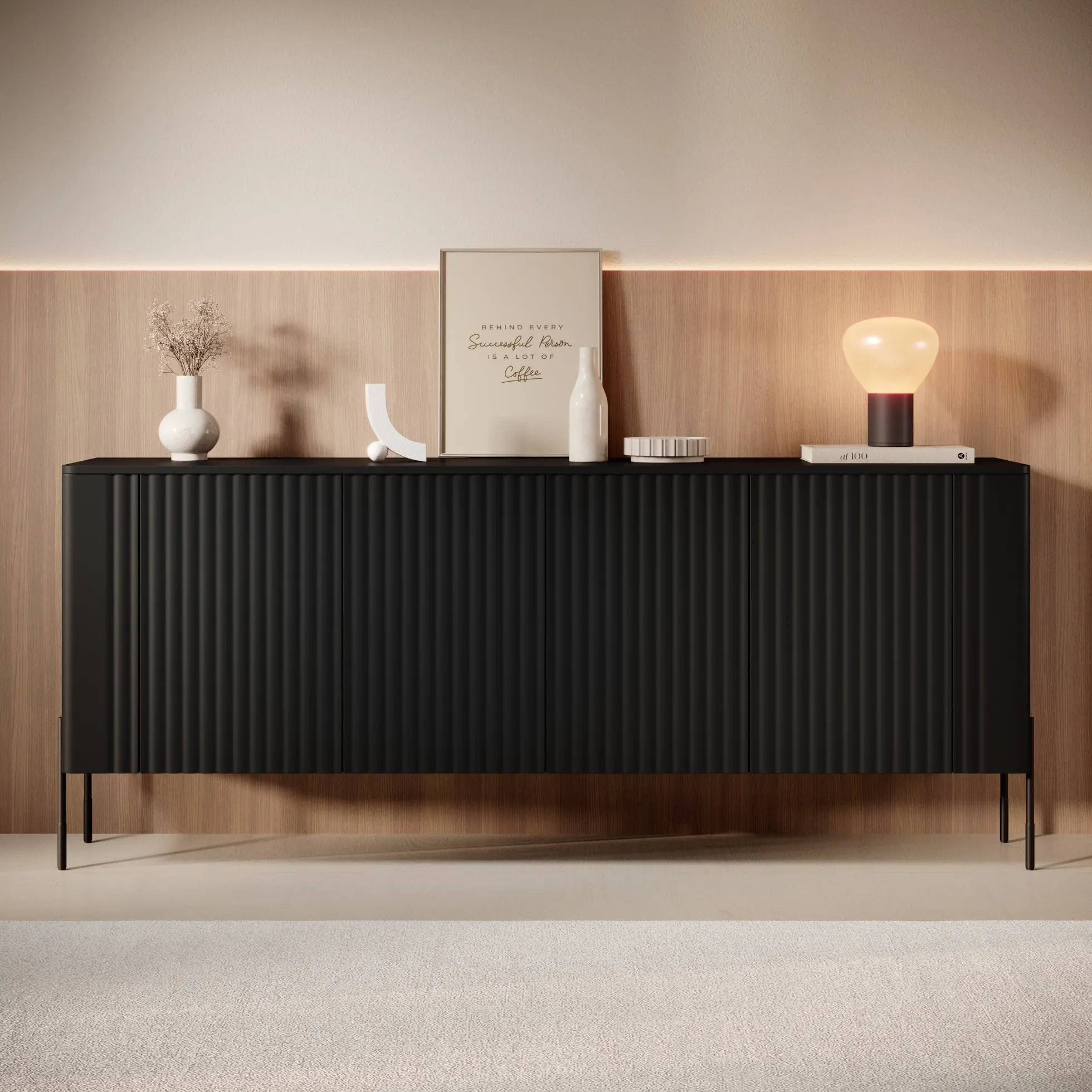 Vivi - Dressoir - Zwart - 190x40x80 cm