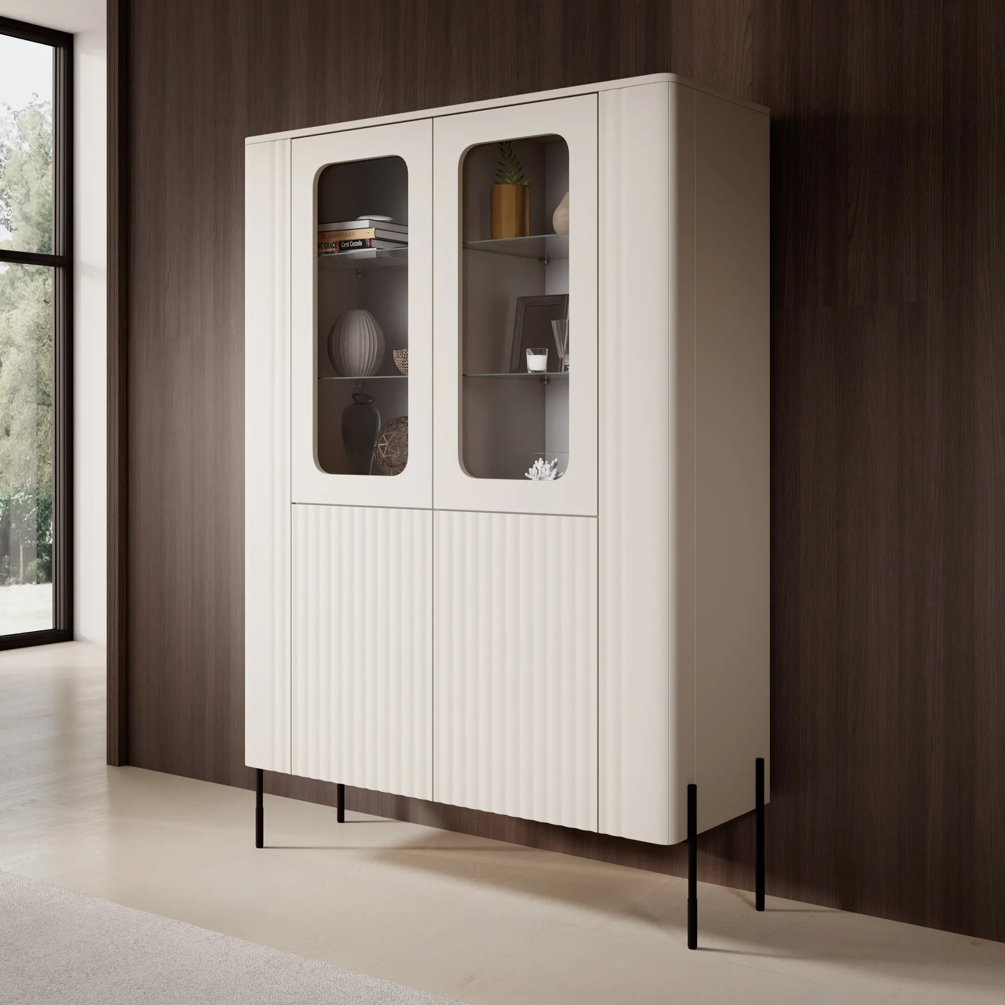 Vivi - Vitrinekast - Beige - 110x40x160 cm
