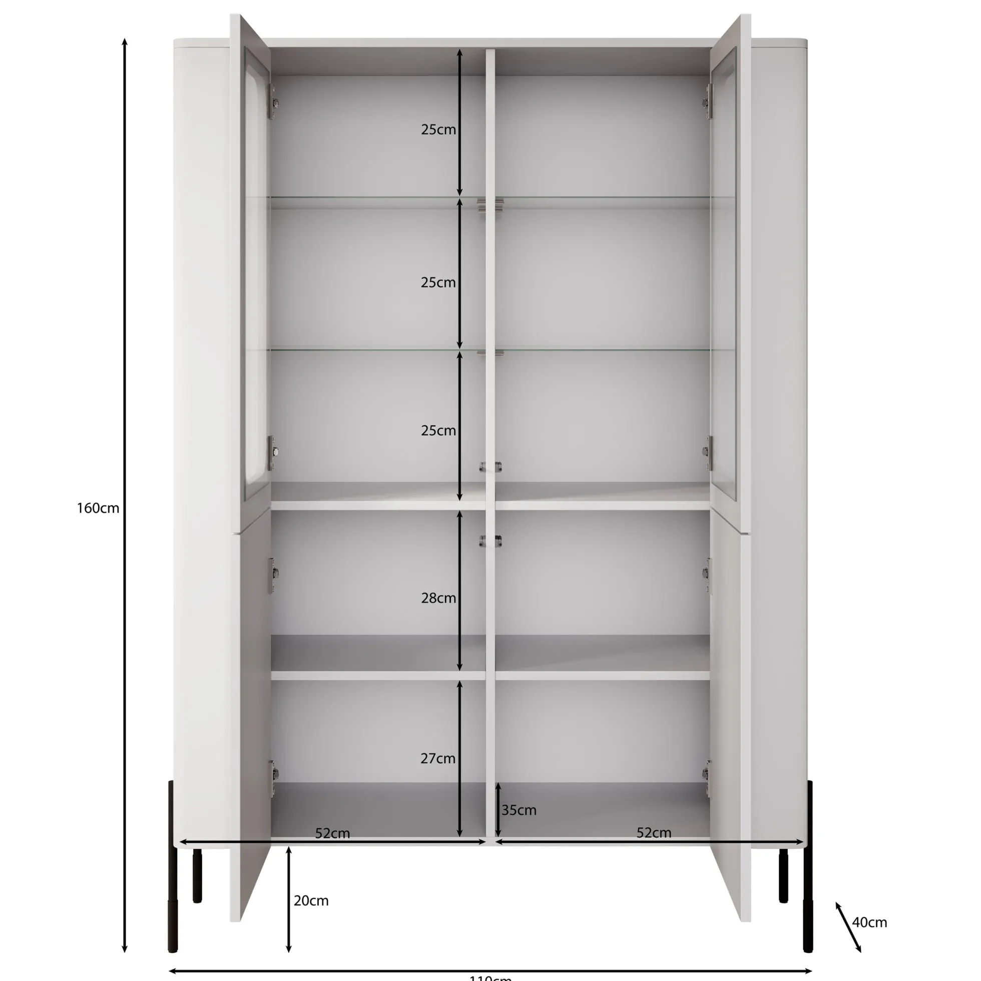 Vivi - Vitrinekast - Wit - 110x40x160 cm