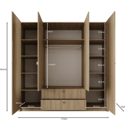 Voorne - Kledingkast met 4 deuren - Eiken - 213x55x208 cm