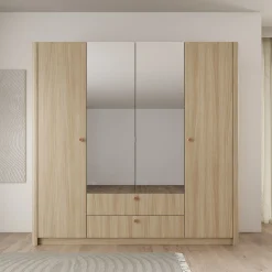 Voorne - Kledingkast met 4 deuren - Eiken - 213x55x208 cm
