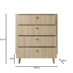Voorne - Ladekast 4 lades - Eiken - 88x38x103 cm