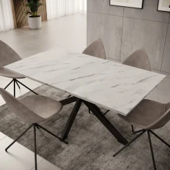 Wabe - Eetkamertafel - Wit marmerlook - 160x90x74 cm