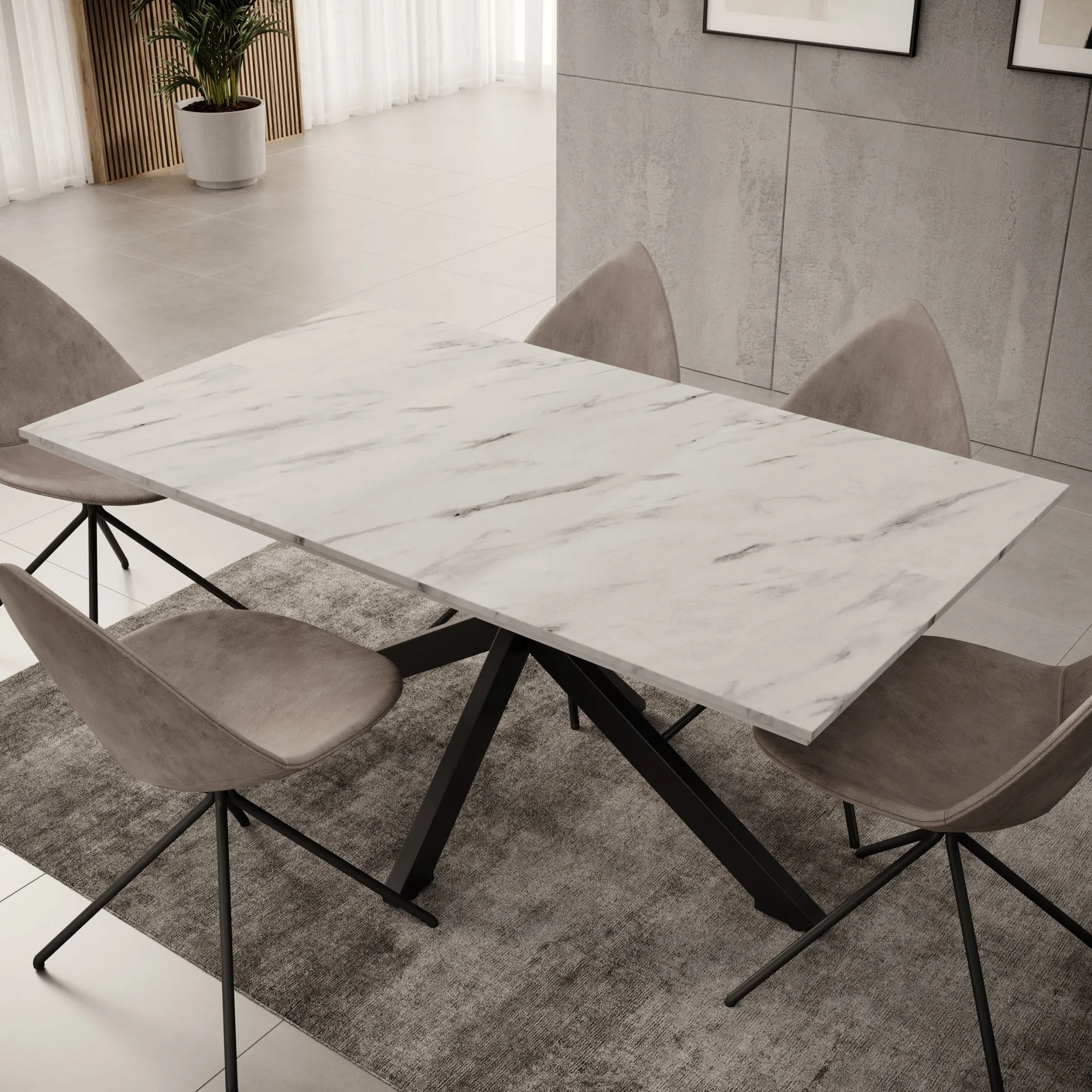 Wabe - Eetkamertafel - Wit marmerlook - 160x90x74 cm