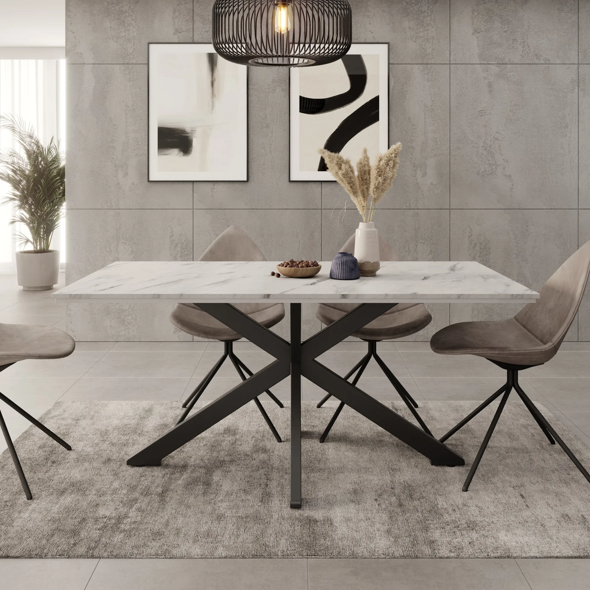 Wabe - Eetkamertafel - Wit marmerlook - 160x90x74 cm