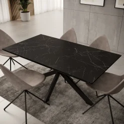 Wabe - Eetkamertafel - Zwart marmerlook - 160x90x74 cm