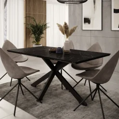 Wabe - Eetkamertafel - Zwart marmerlook - 160x90x74 cm