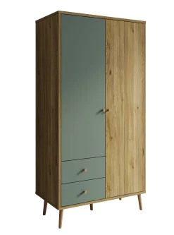 Wally - Kledingkast 2-deurs - Licht eiken/groen - 95x52x186 cm