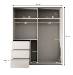Walter - Kledingkast met schuifdeuren - Eiken/grijs - 170x61x200 cm