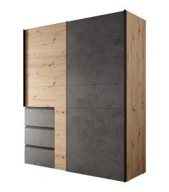 Walter - Kledingkast met schuifdeuren - Eiken/grijs - 170x61x200 cm