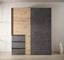 Walter - Kledingkast met schuifdeuren - Eiken/grijs - 170x61x200 cm