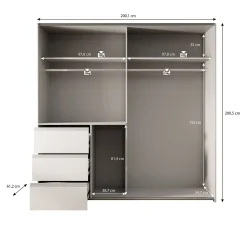 Walter - Kledingkast met schuifdeuren - Eiken/grijs - 200x61x200 cm