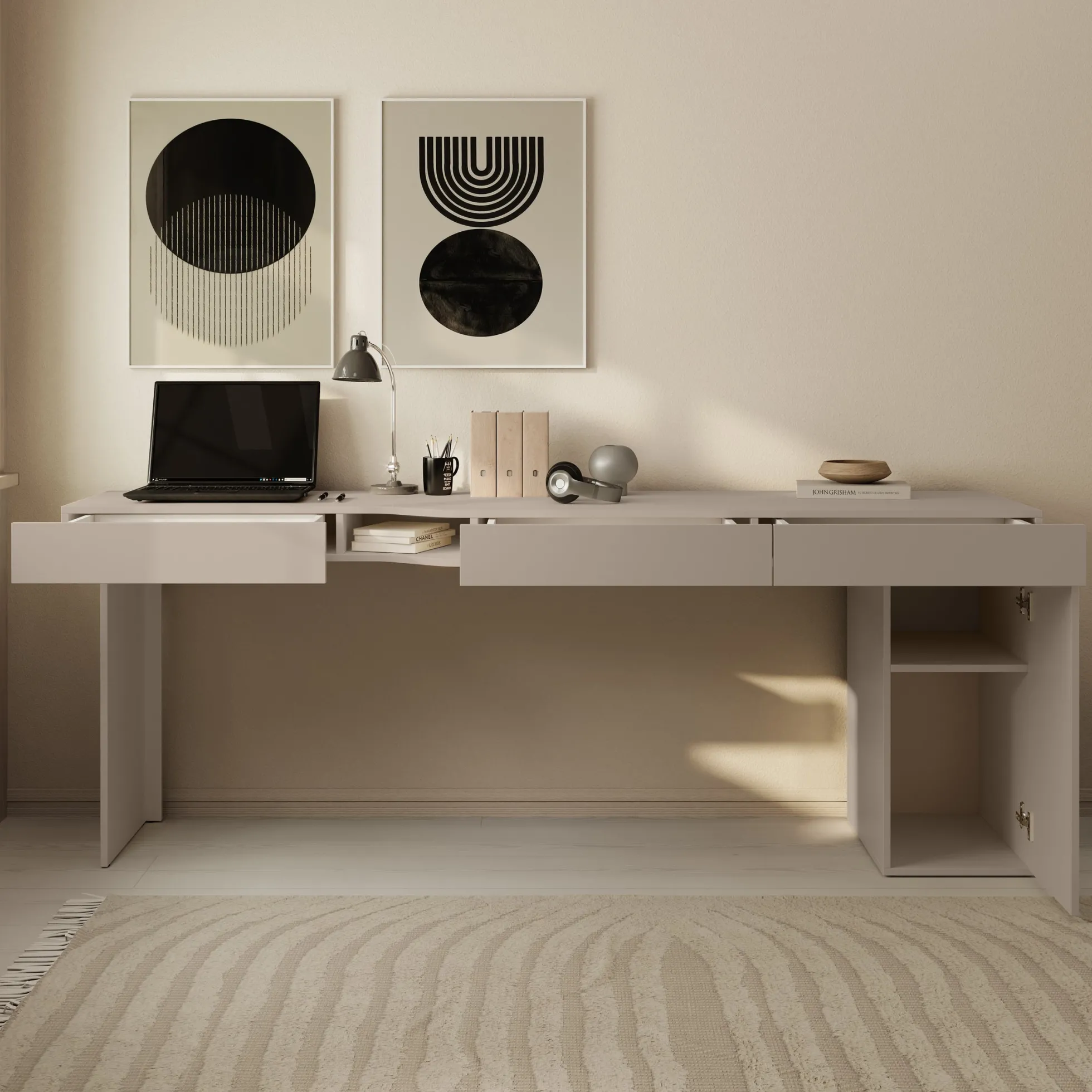 Whenua 2 - Bureau rechts - Beige - 211x55x79 cm