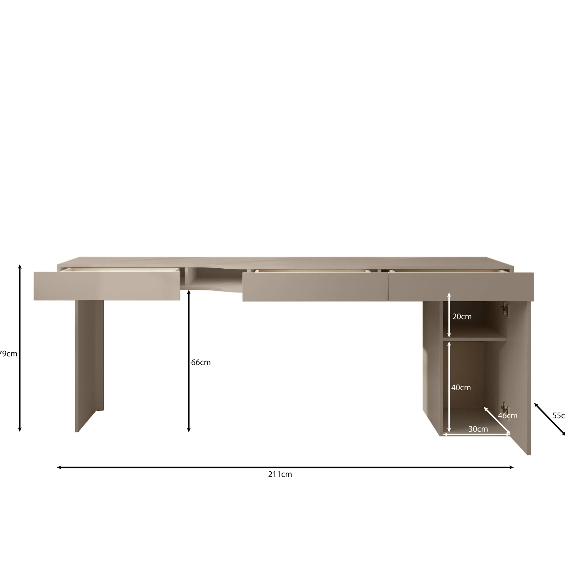 Whenua 2 - Bureau rechts - Beige - 211x55x79 cm