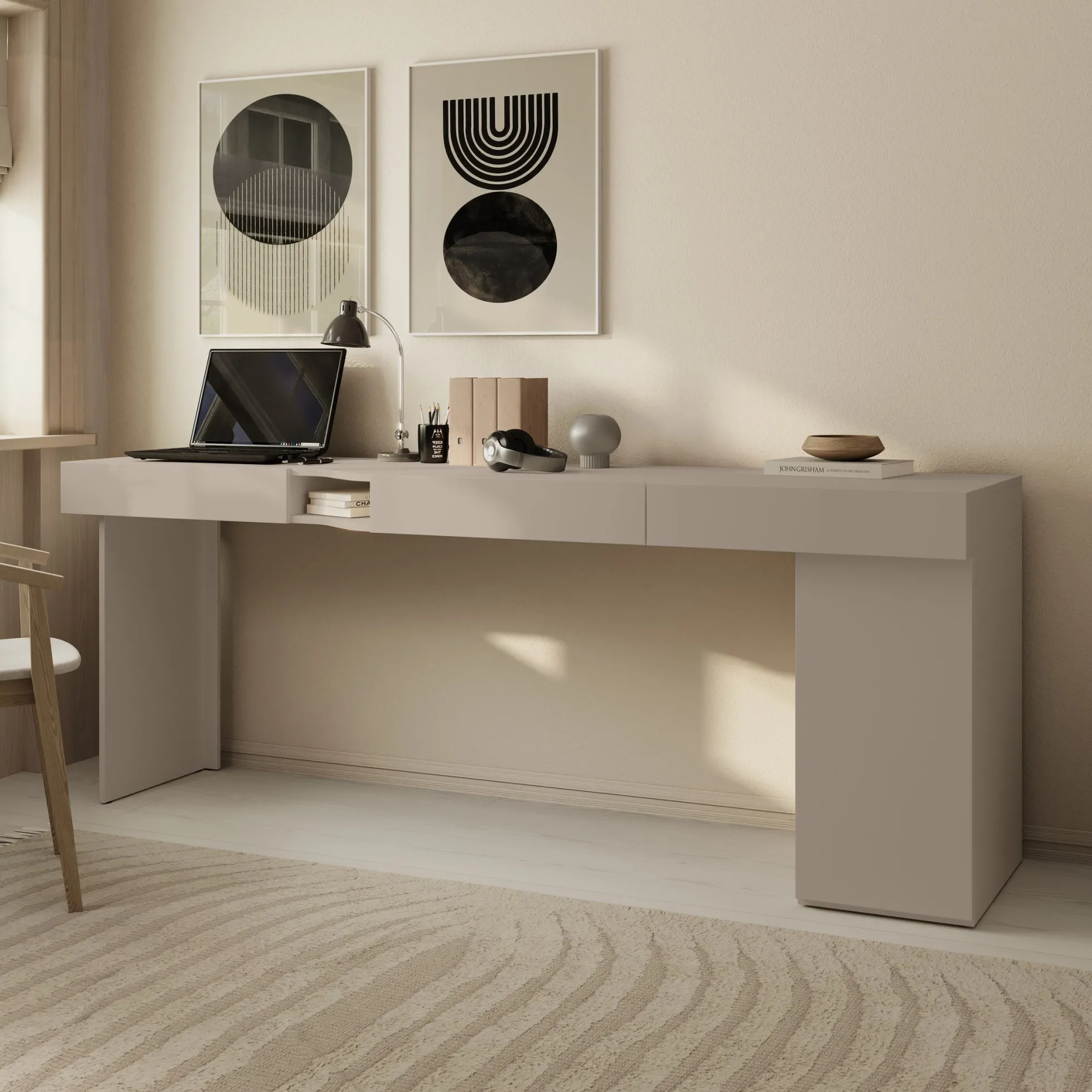 Whenua 2 - Bureau rechts - Beige - 211x55x79 cm