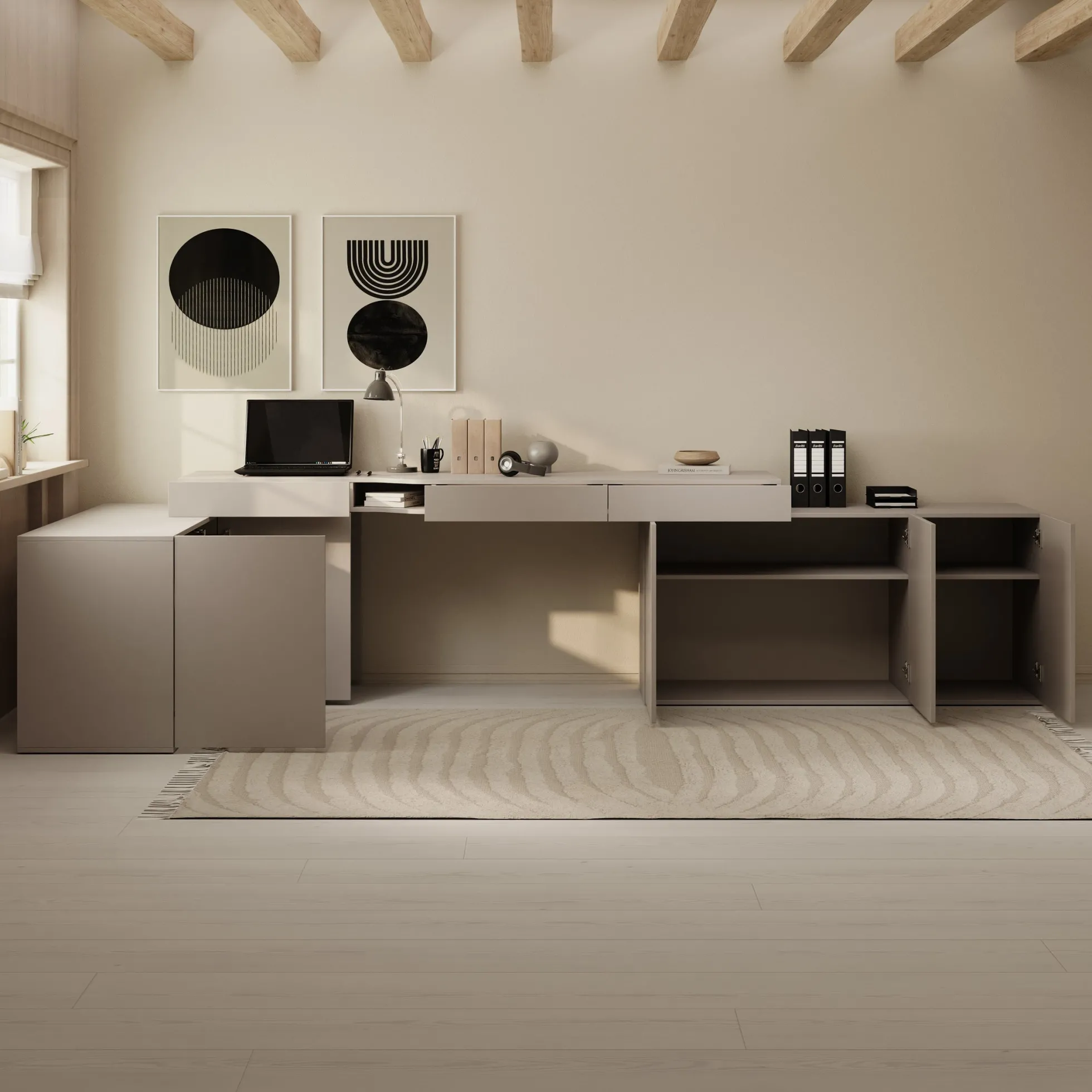 Whenua 4 - Bureau rechts - Beige - 338x141x79 cm