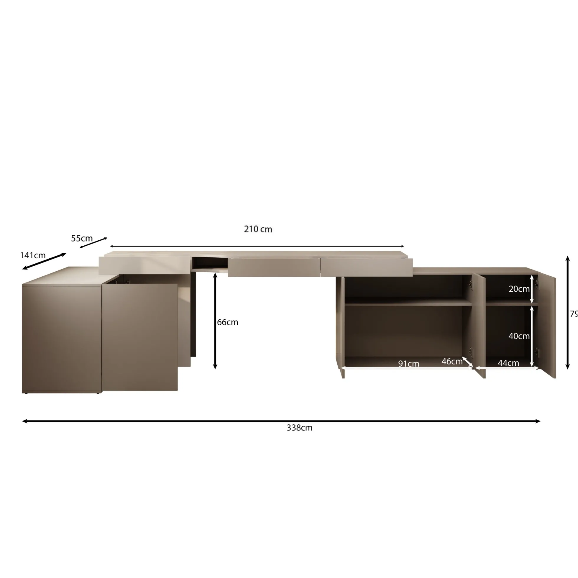 Whenua 4 - Bureau rechts - Beige - 338x141x79 cm
