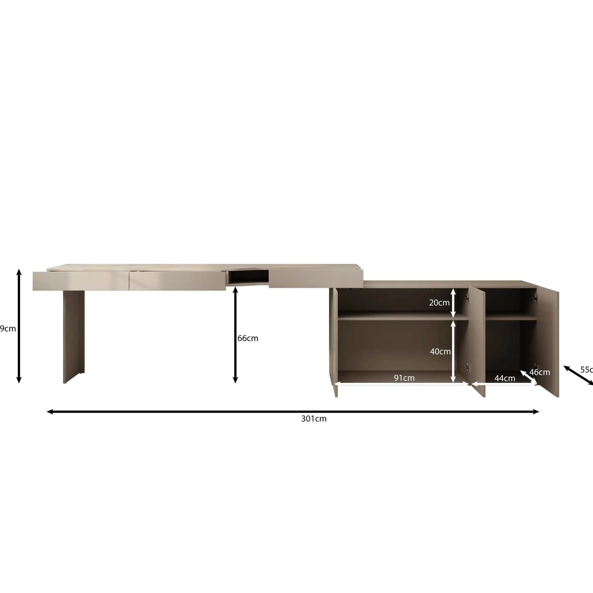 Whenua - Bureau links - Beige - 301x55x79 cm