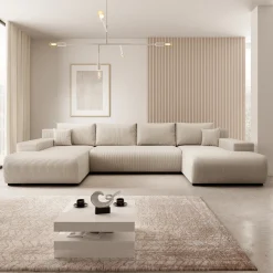 Wincan - Hoekbank 4-zits met chaise longue - Ribstof beige - Universee