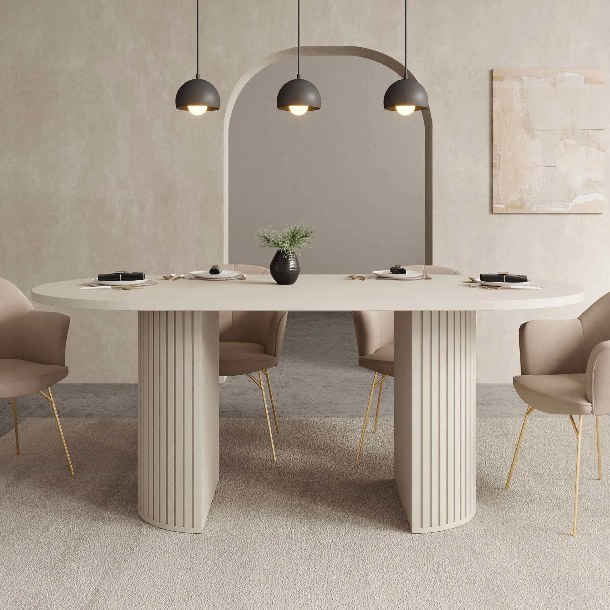Windel - Eetkamertafel ovaal - Beige - 185x90x75 cm