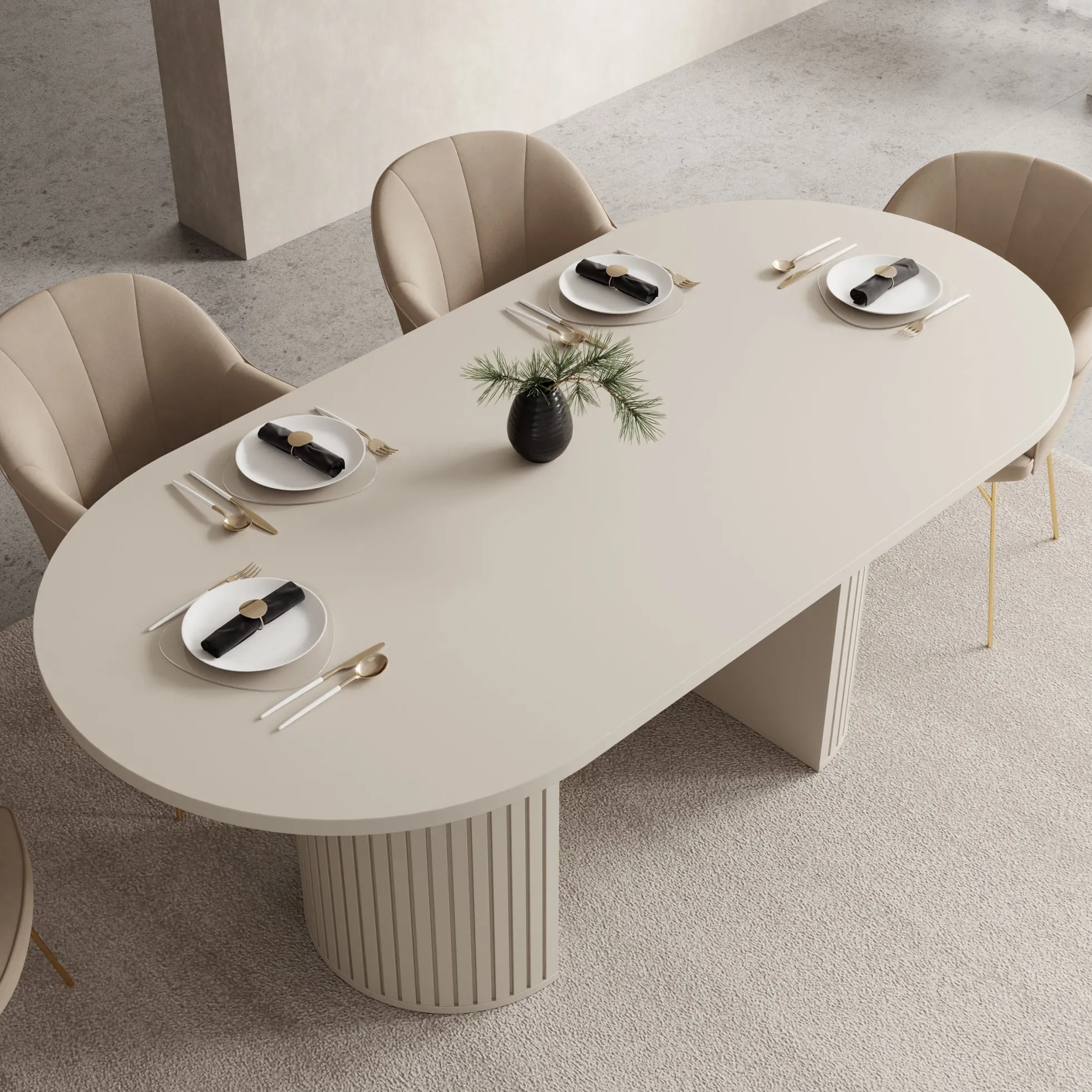Windel - Eetkamertafel ovaal - Beige - 185x90x75 cm