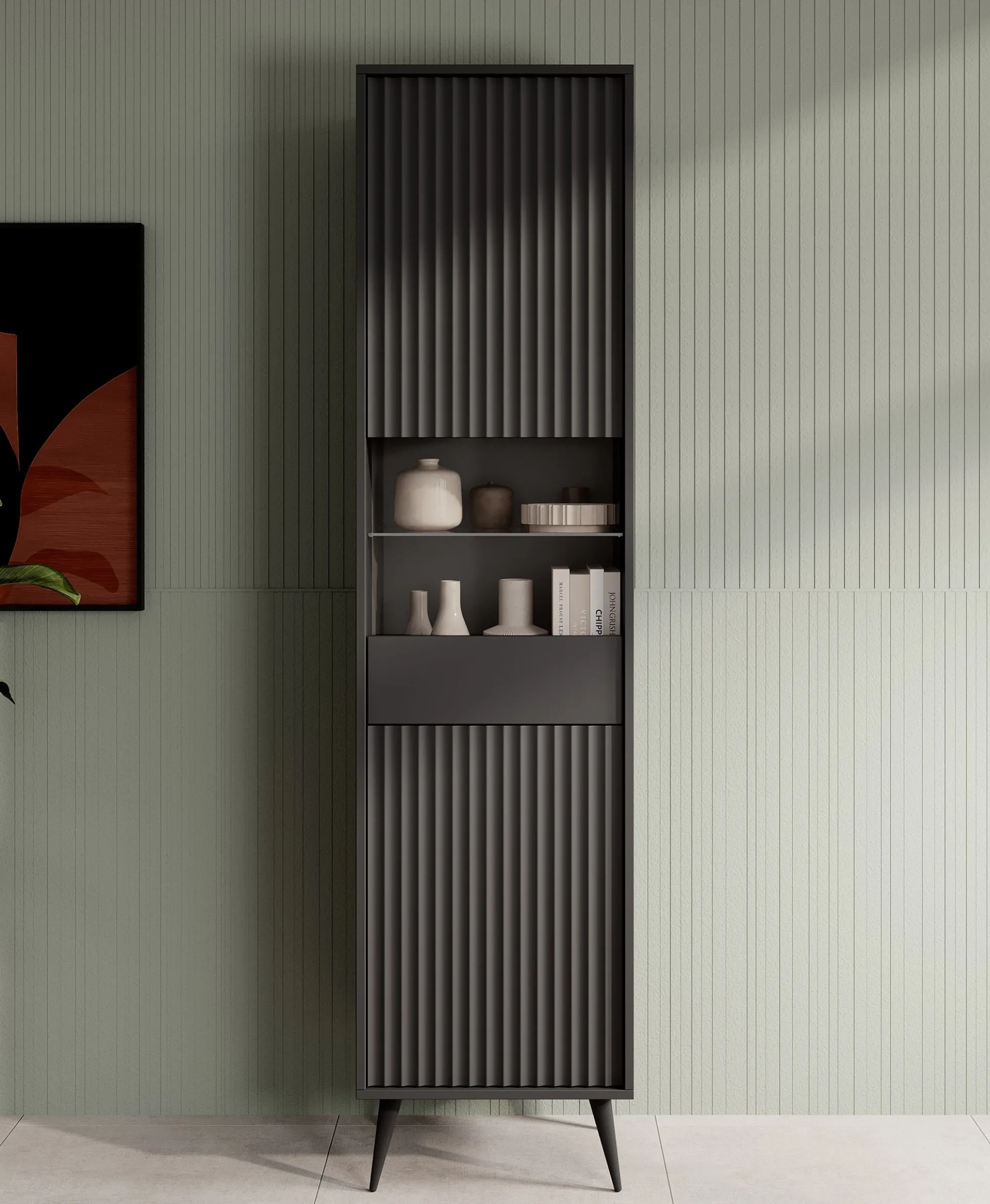 Winq - Vitrinekast - Antraciet - 47x40x193 cm