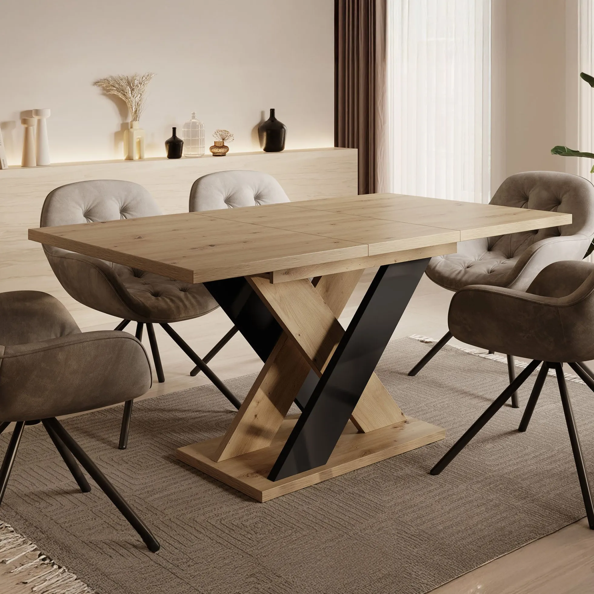 Xandra - Eetkamertafel - Eiken/zwart - 120x90x75 cm