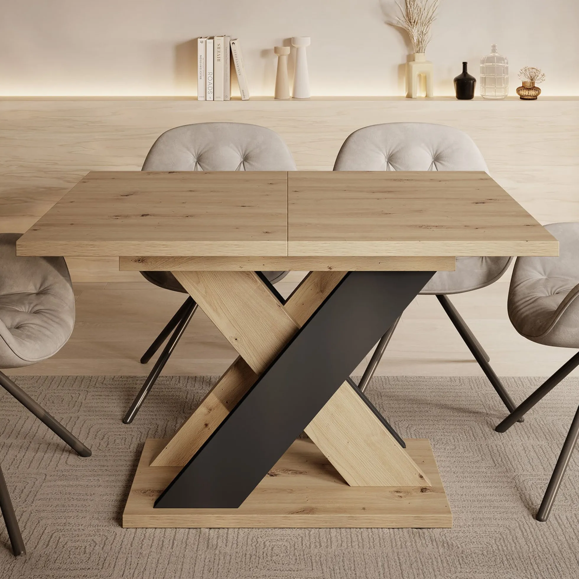 Xandra - Eetkamertafel - Eiken/zwart - 120x90x75 cm