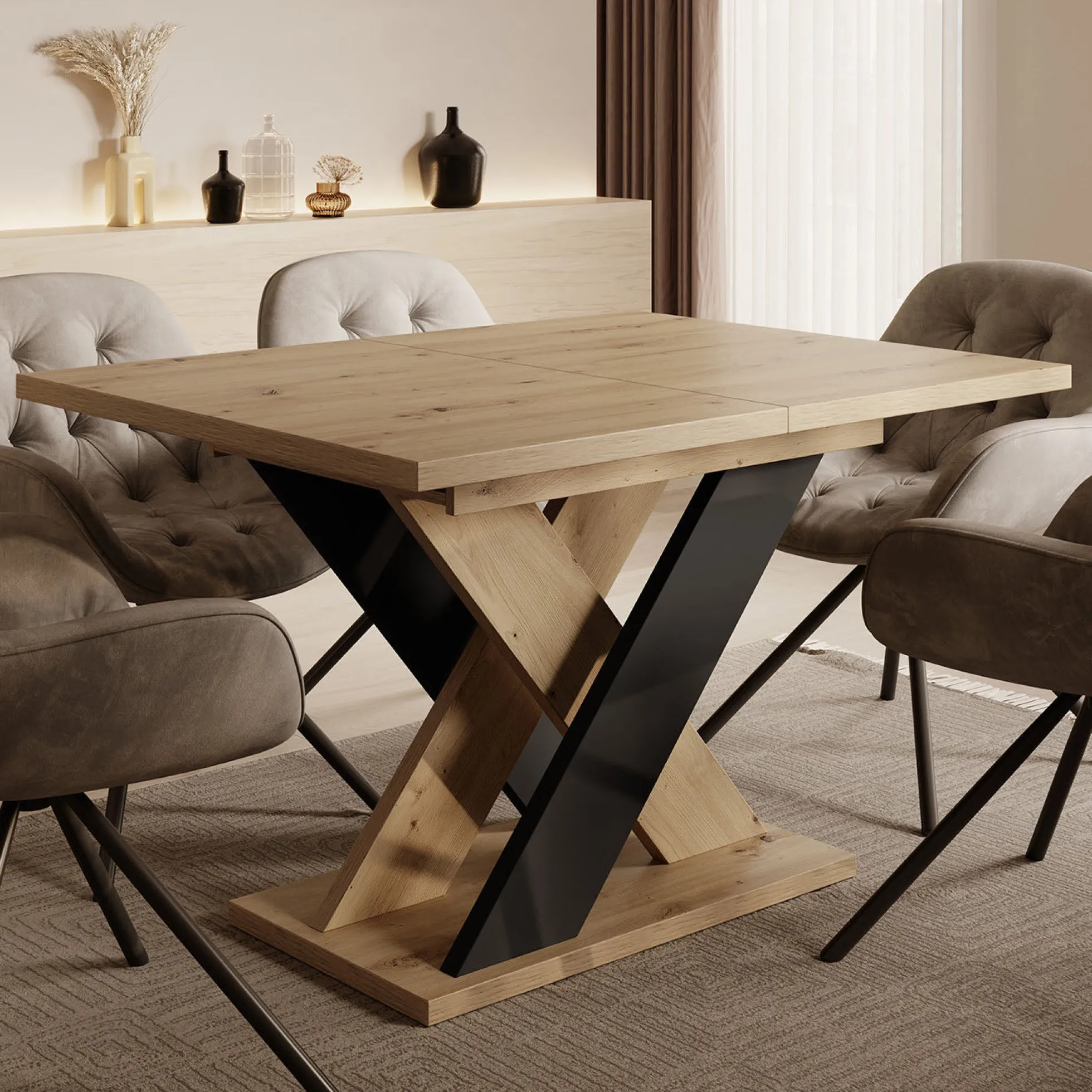 Xandra - Eetkamertafel - Eiken/zwart - 120x90x75 cm