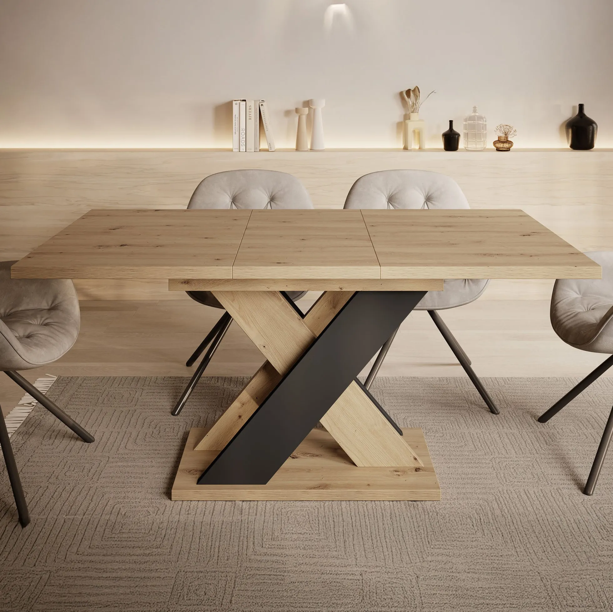 Xandra - Eetkamertafel - Eiken/zwart - 120x90x75 cm