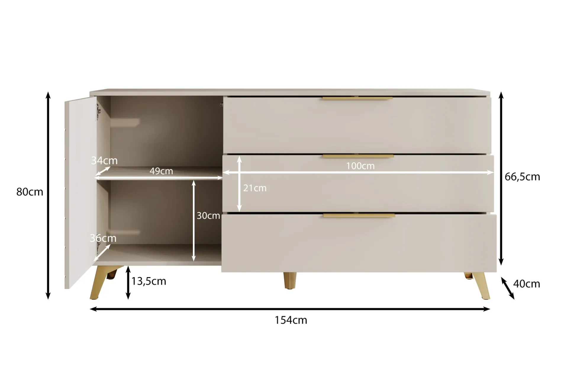 Xiano - Dressoir - Beige - 154x40x80 cm