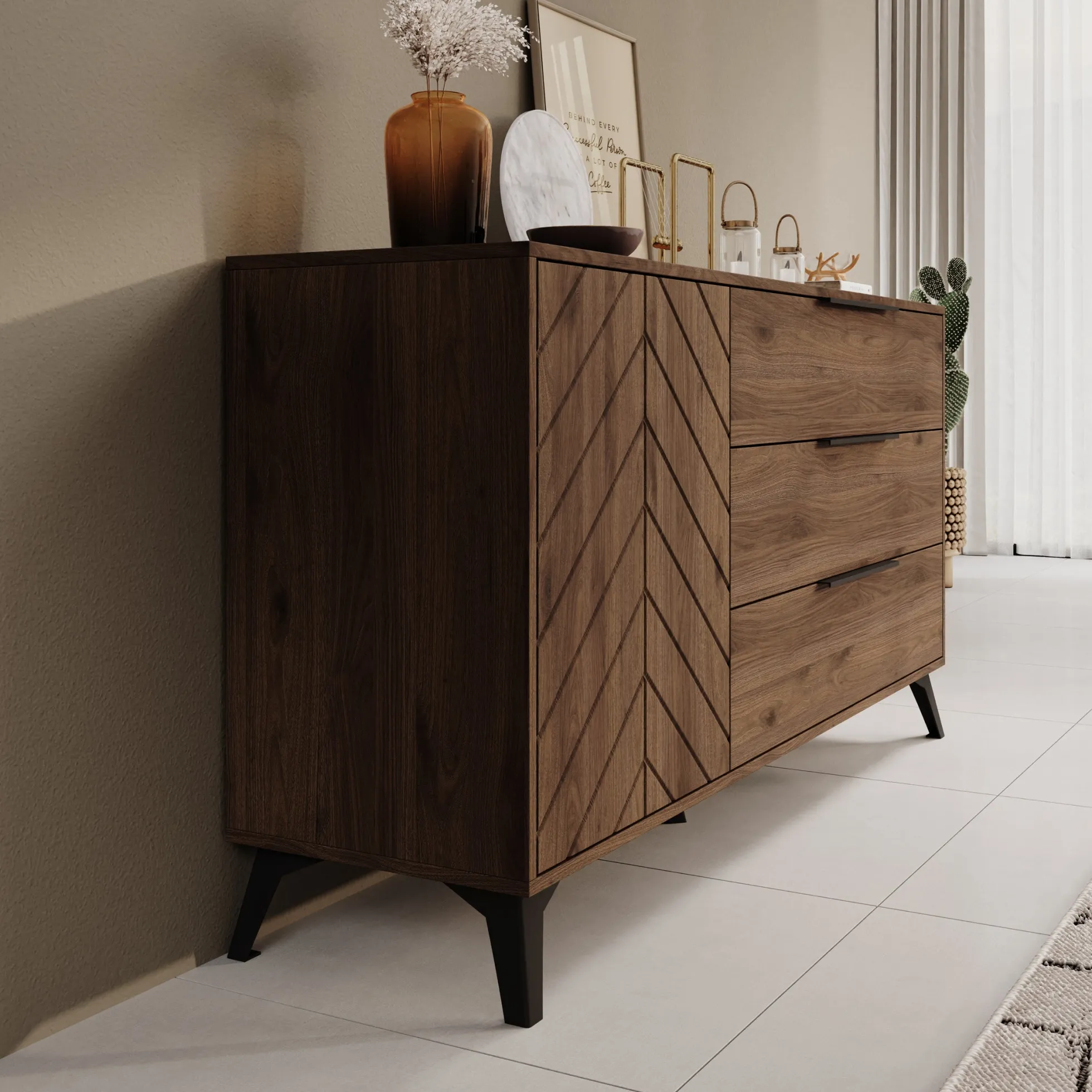 Xiano - Dressoir - Donker eikenpatroon - 154x40x80 cm