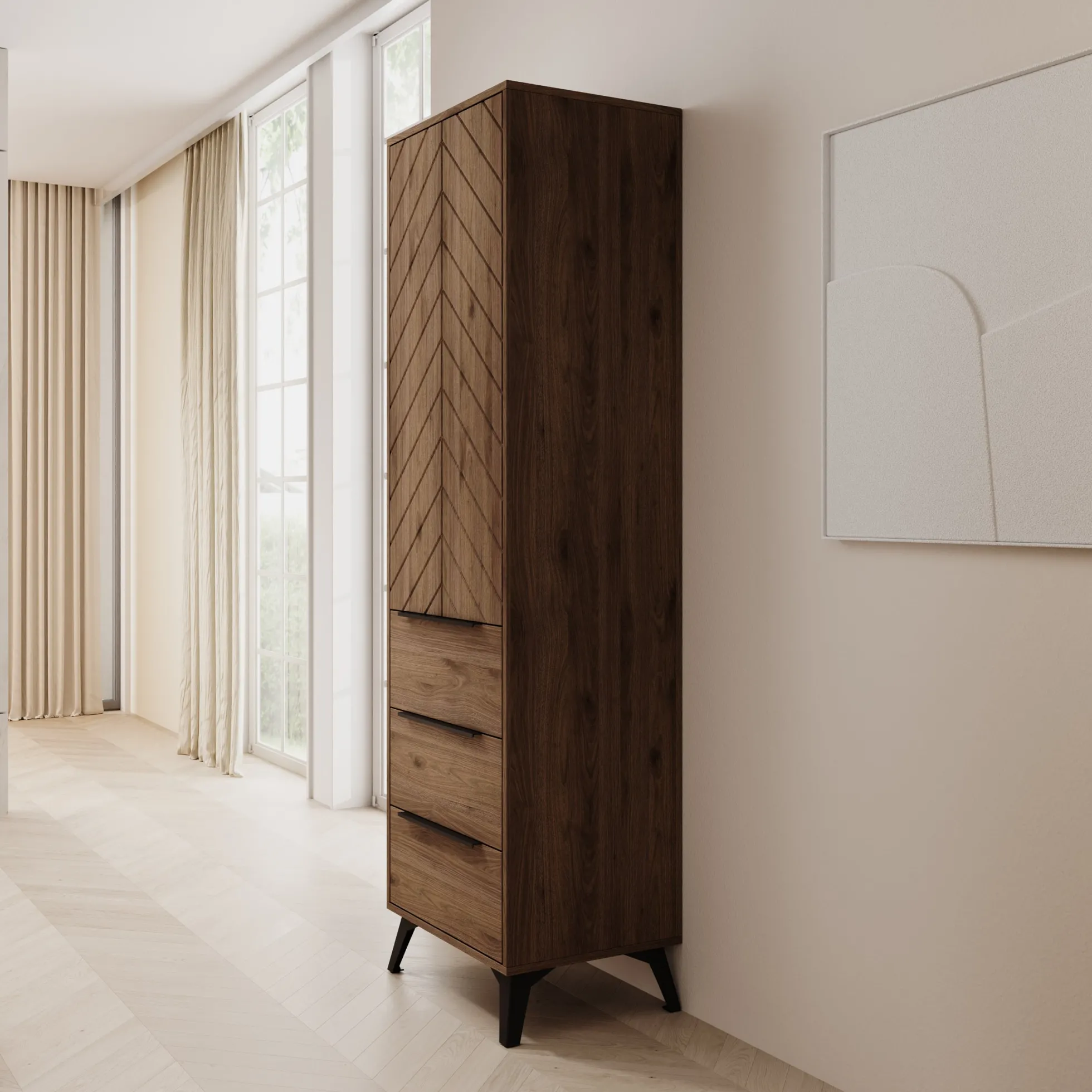 Xiano - Kledingkast met lades - Donker eikenpatroon - 54x40x180 cm