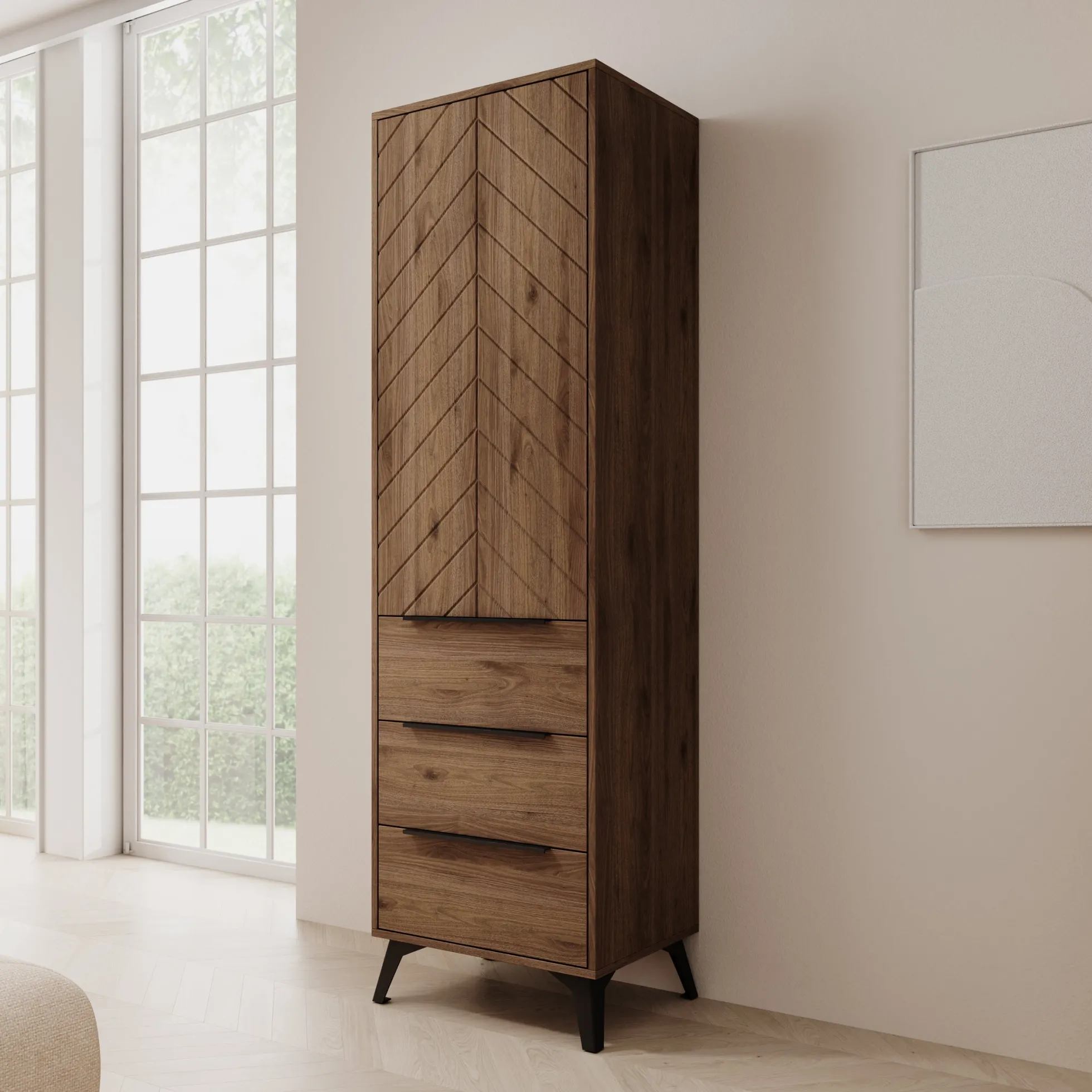 Xiano - Kledingkast met lades - Donker eikenpatroon - 54x40x180 cm