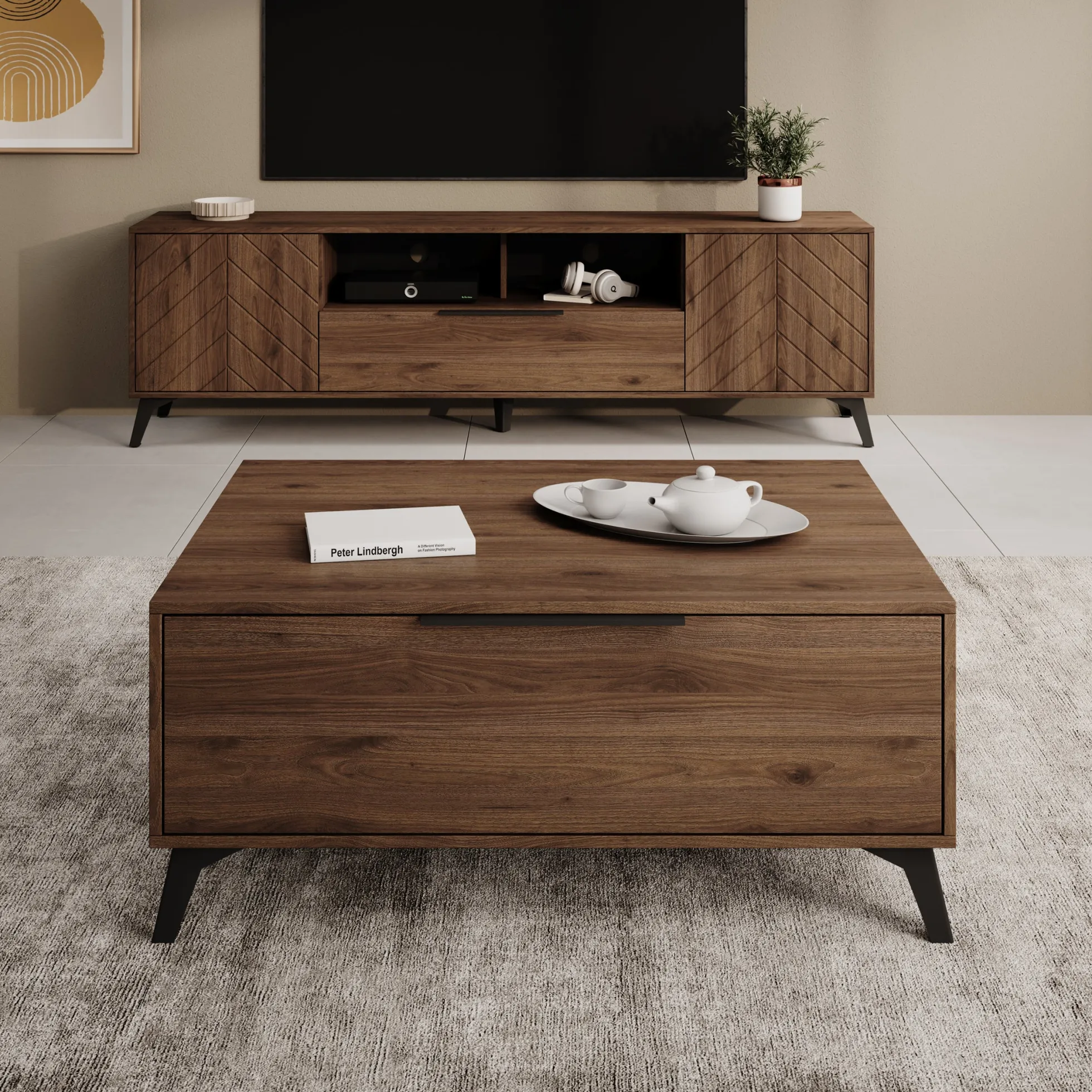 Xiano - Salontafel - Donker eikenpatroon - 104x75x45 cm