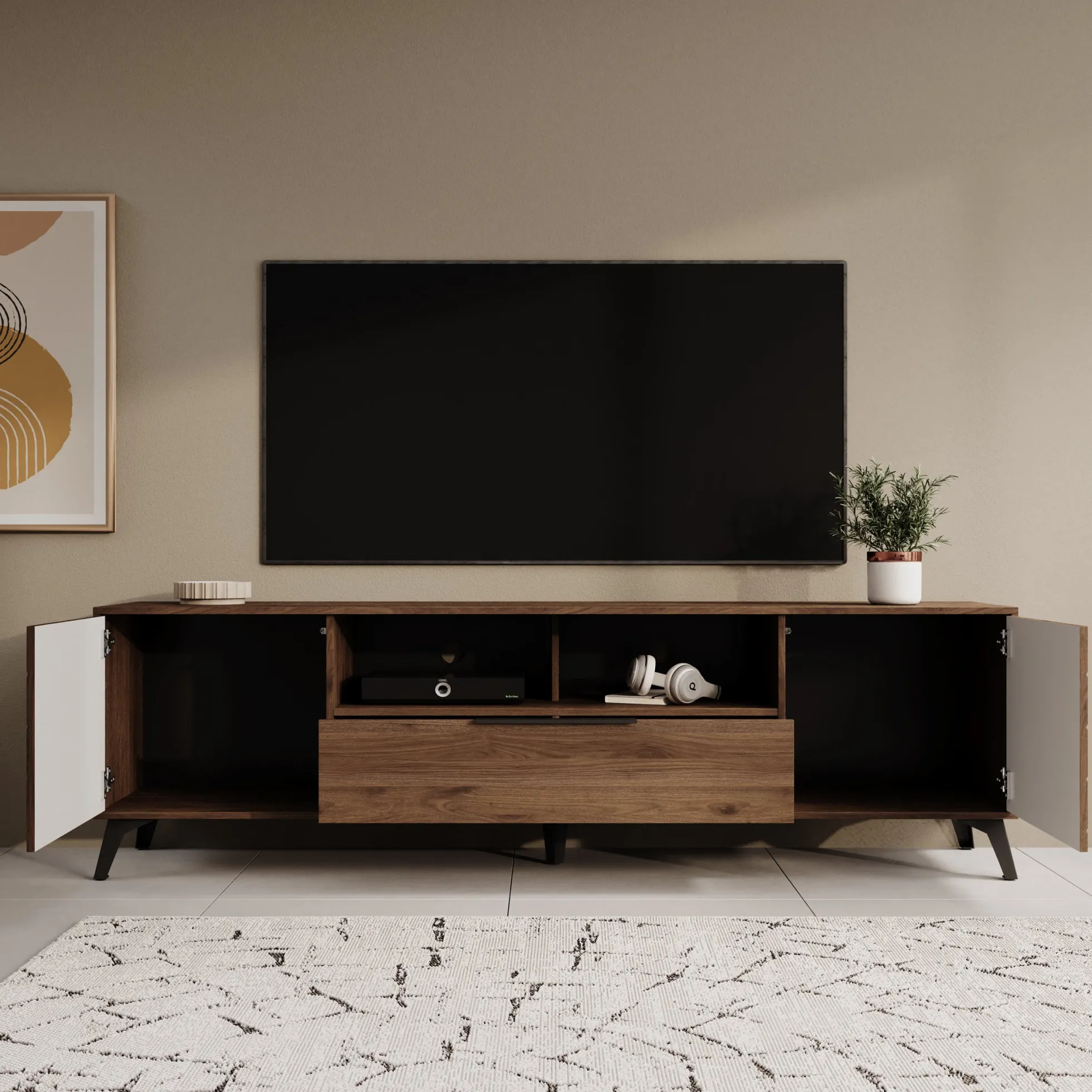 Xiano - TV-Meubel - Donker eikenpatroon - 204x40x60 cm