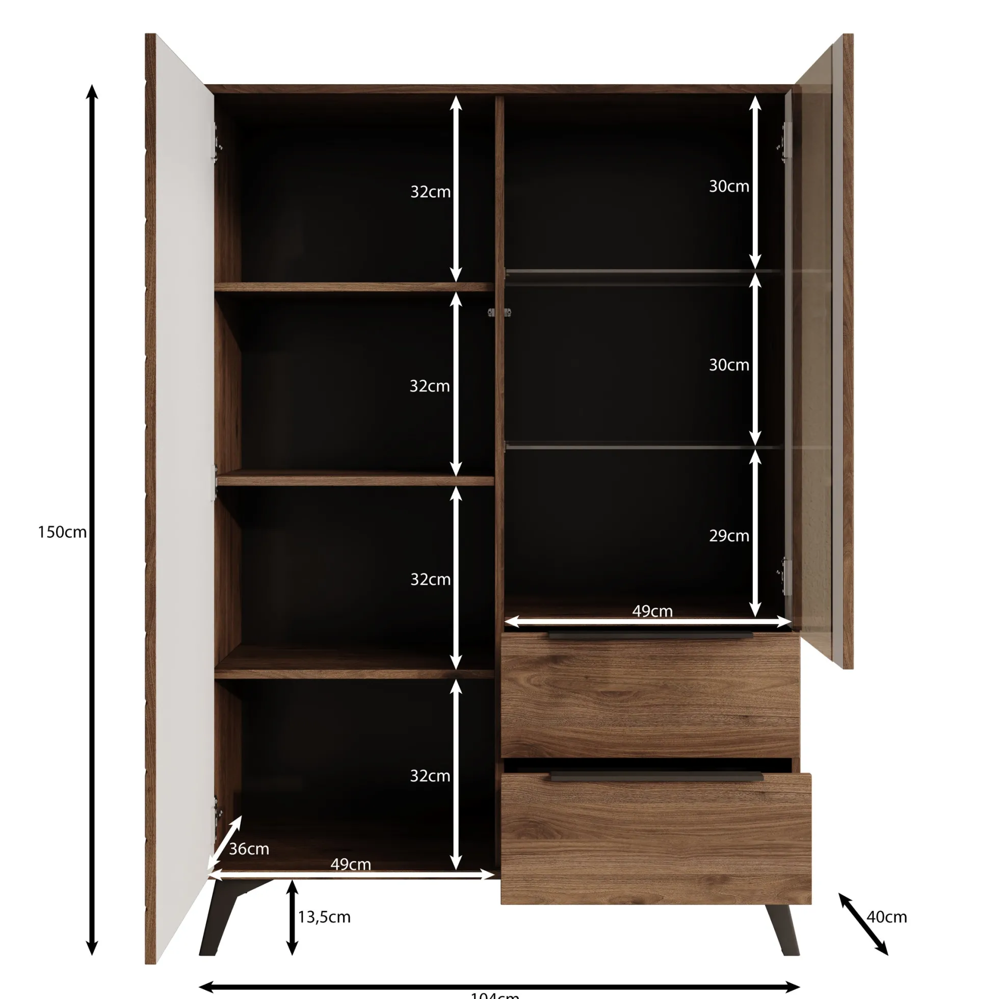 Xiano - Vitrinekast - Donker eikenpatroon - 104x40x150 cm