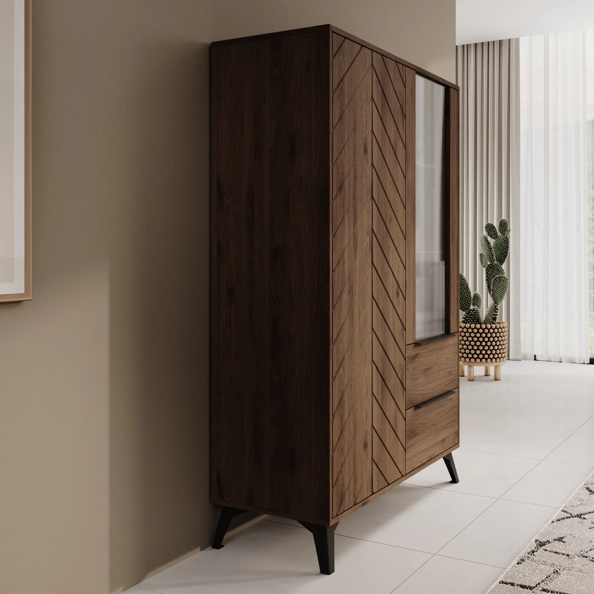 Xiano - Vitrinekast - Donker eikenpatroon - 104x40x150 cm