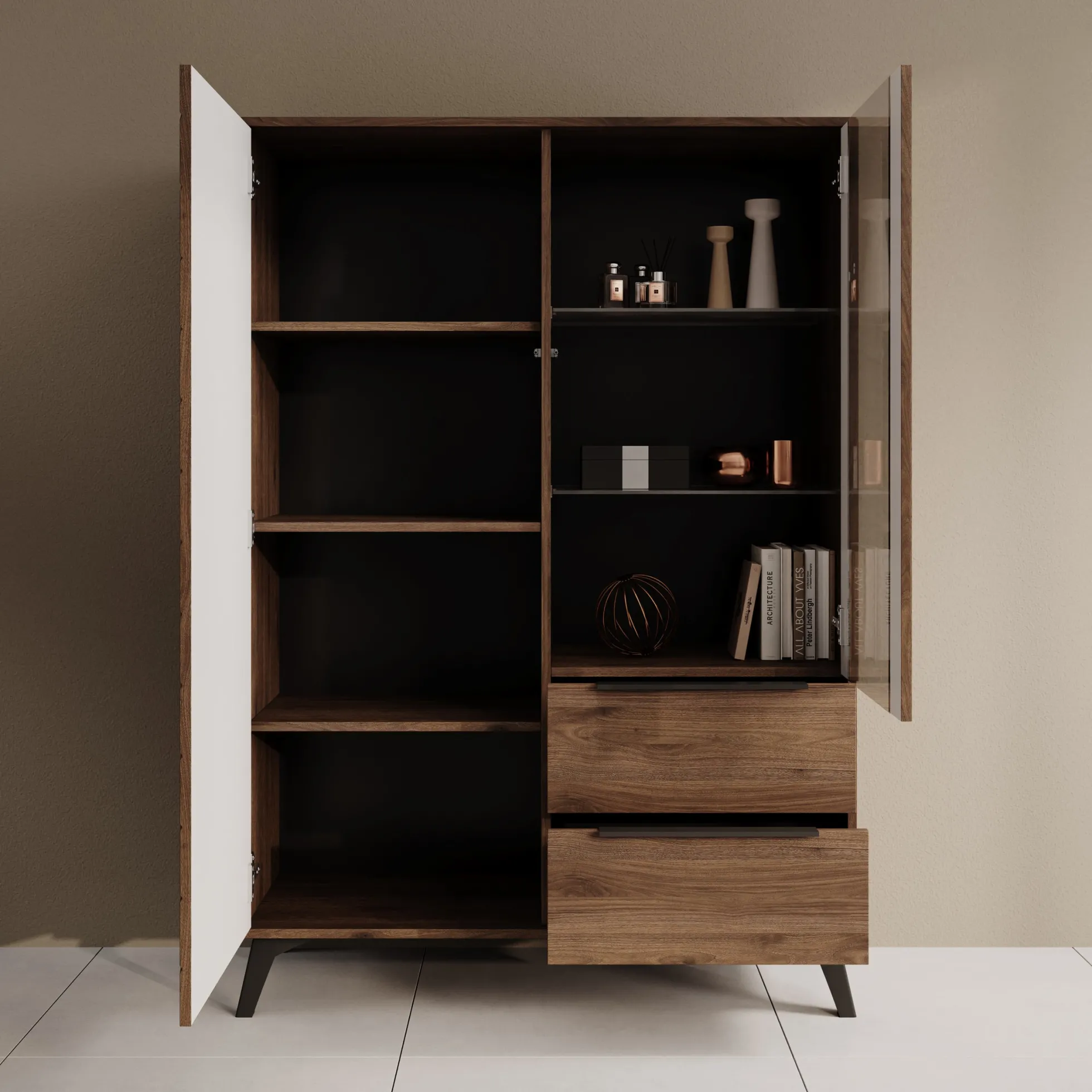 Xiano - Vitrinekast - Donker eikenpatroon - 104x40x150 cm