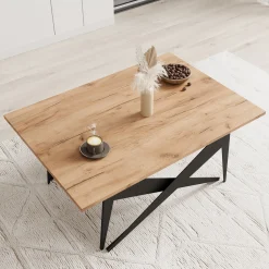 Xyra - Salontafel uitschuifbaar tot eettafel - Eikenpatroon - 90x70x45